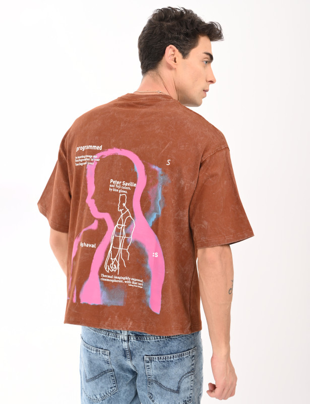 Men’s Rust Brown Acid Wash Graphic Oversized T-Shirt | Premium Streetwear Cotton Tee